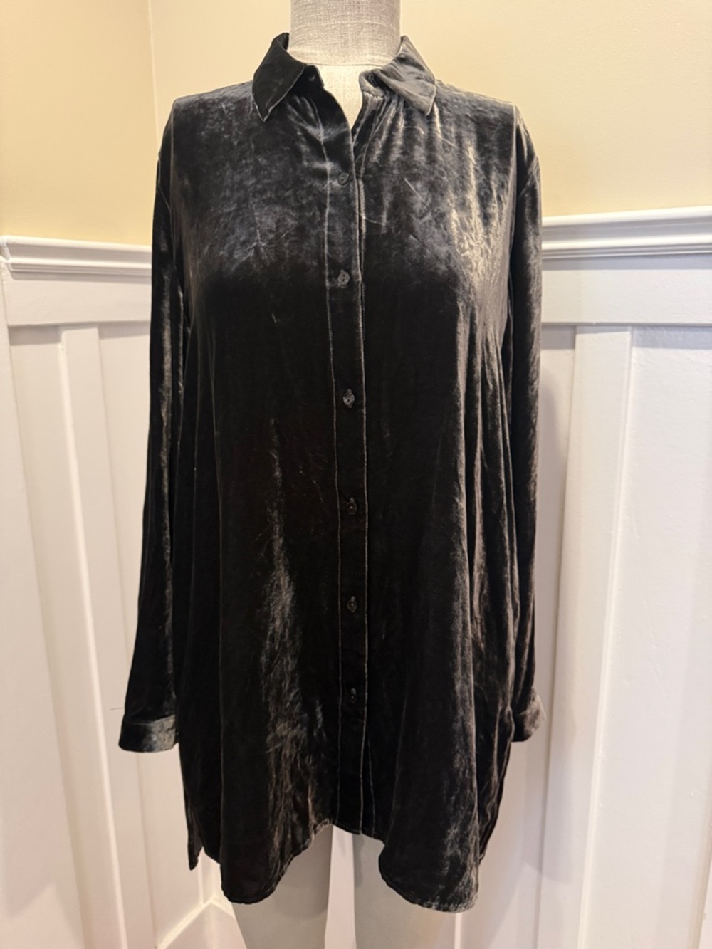 New! Eileen Fisher Woodland Velvet Classic Collar Long Shirt